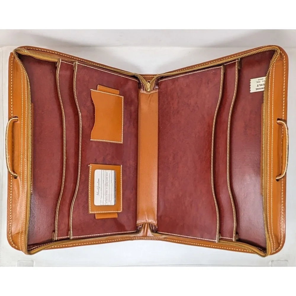 Vintage Hugo Bosca Built Cowhide Zip Briefcase Attaché Case Brown Leather 16x11
